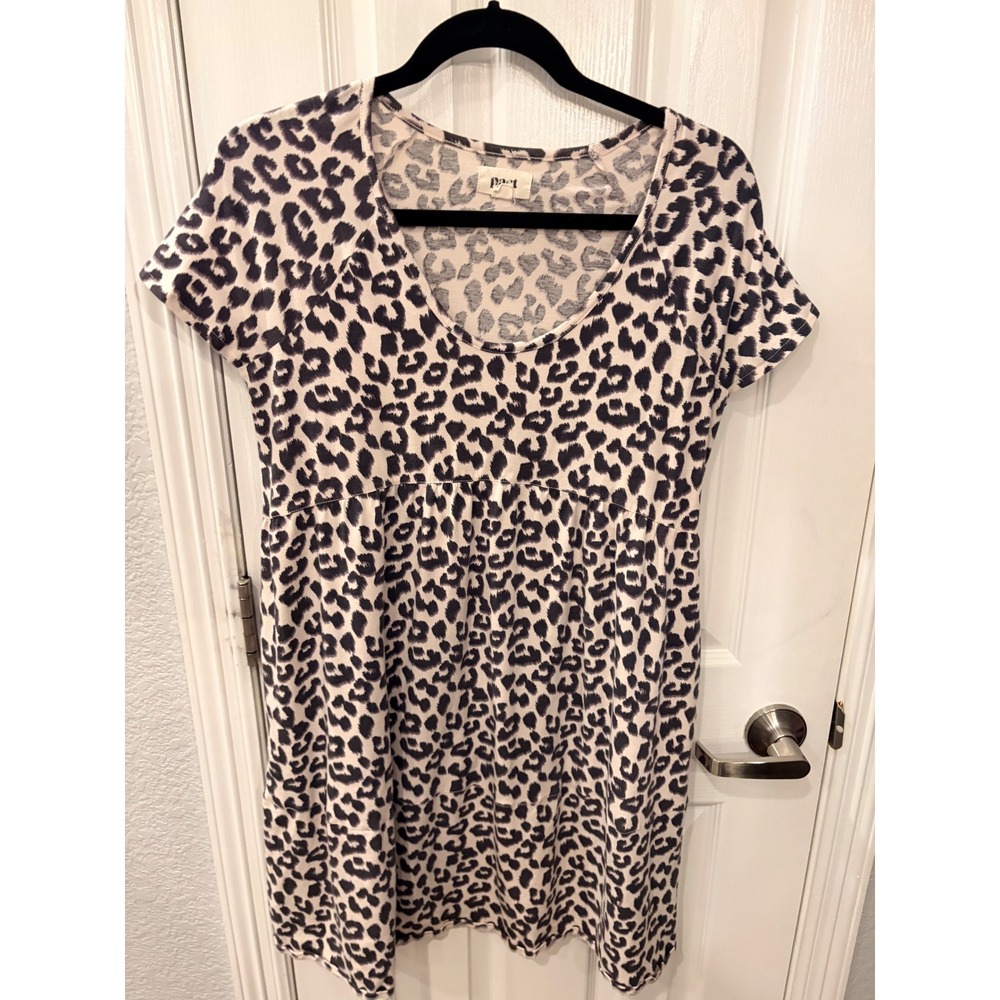 Pact Dress Tan Black Leopard Print Organic Cotton Empire Waist Babydoll Mini